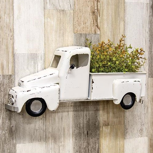 White Distressed Metal Wall Truck