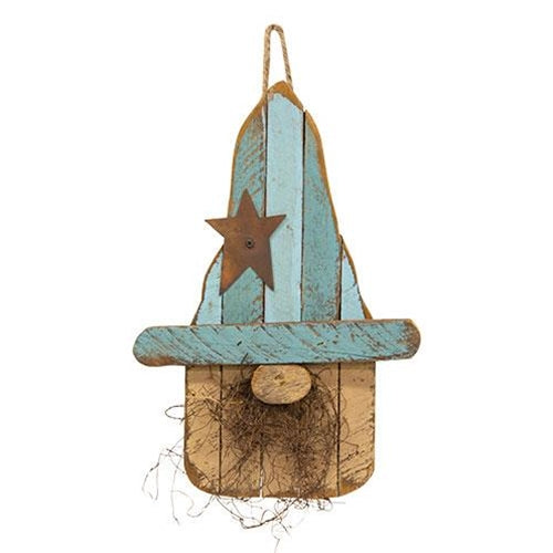 Hanging Lath Gnome w/Blue Hat 16"H
