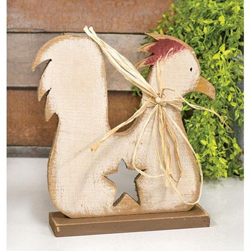 Rustic Wood Rooster on Base