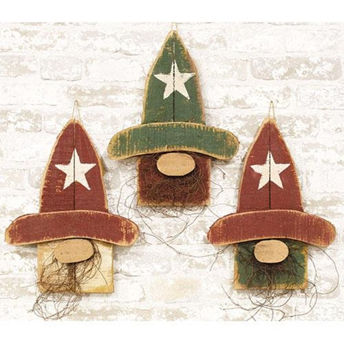 Rustic Wood Hanging Gnome 16" 3 Asstd.