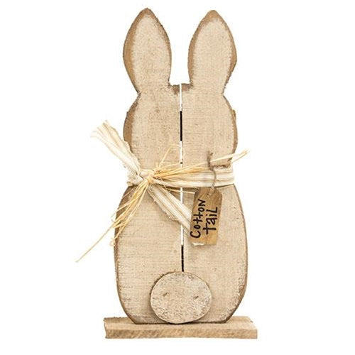 Rustic Wood White "Cottontail" Bunny on Base