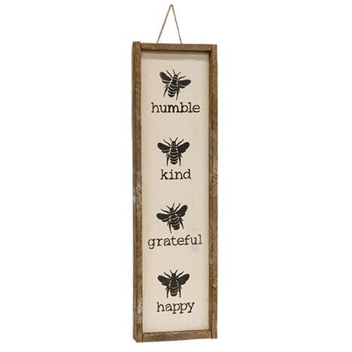 Bee Humble Kind Grateful Happy Vertical Framed Sign