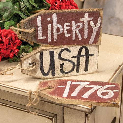 Rustic Wood Patriotic Words Tag 3 Asstd.