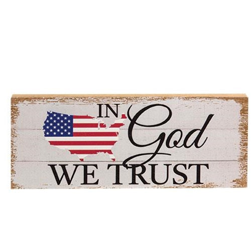 In God We Trust USA Map Long Shelf Sitter Block