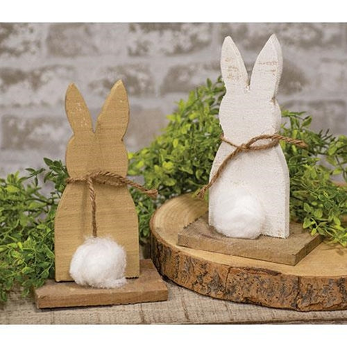 Rustic Wood White or Tan Cottontail Bunny Sitter 2 Asstd.