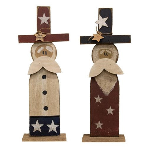 Rustic Wood Skinny "Old Glory" Sam on Base 25"H 2 Asstd.