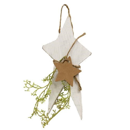 Rustic Wood Whitewashed Primitive Star w/Star Tag Small
