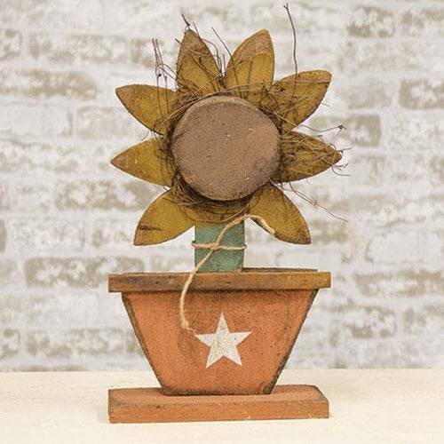 Potted Wood Sunflower on Base 16.5"H