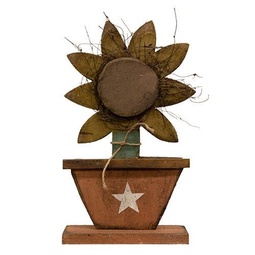Potted Wood Sunflower on Base 16.5"H