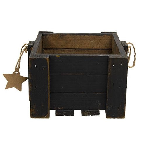 Rustic Wood Crate w/Rope Handle & Star Tag 3 Asstd.