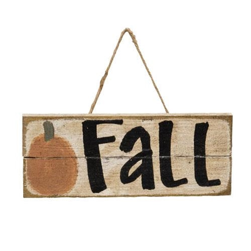 Rustic Wood "Fall" w/Pumpkin Sign w/Jute Hanger