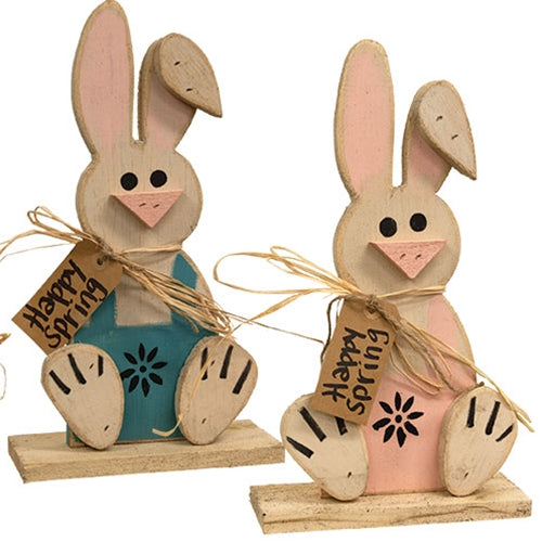 Rustic Wood "Happy Spring" Overall Bunny on Base 2 Asstd.