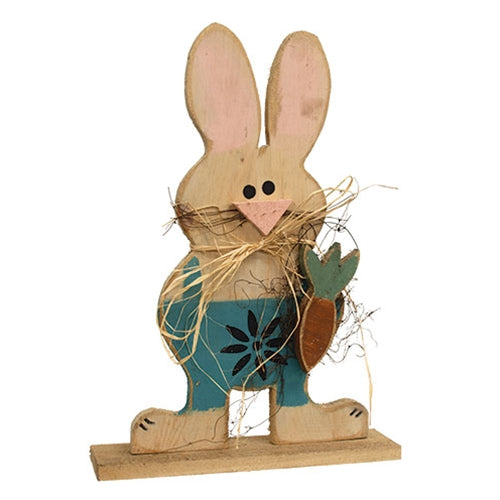Rustic Wood Standing Boy Bunny w/Carrot on Base