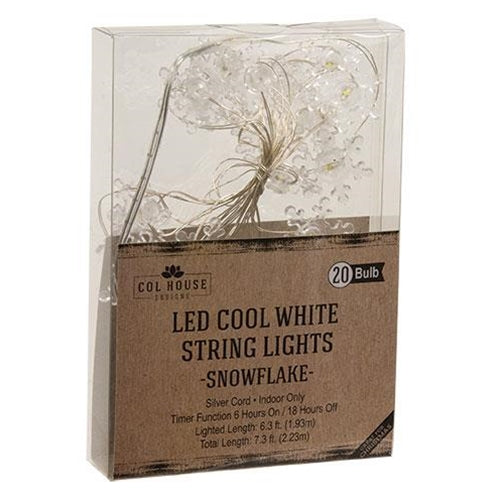 Cool White Snowflake LED Timer Lights 10 Count