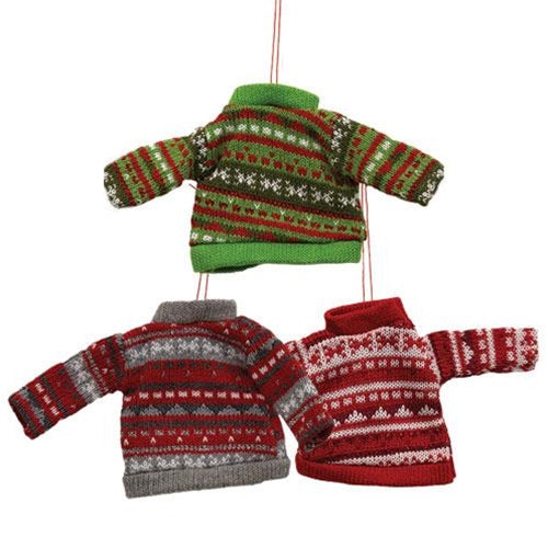 Cozy Knit Sweater Ornament 3 Asstd.