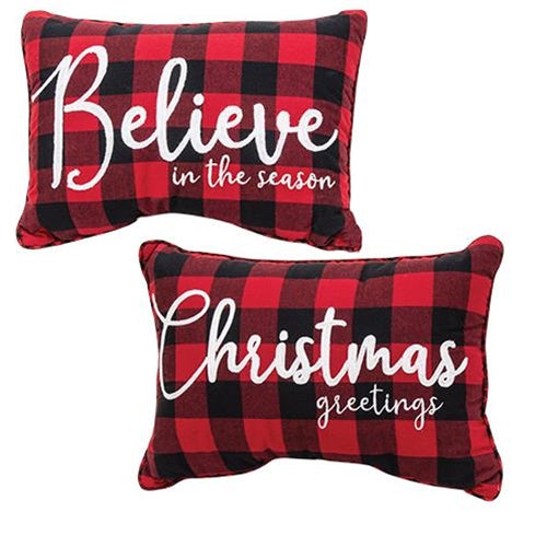 Buffalo Check Flannel Christmas Greetings Pillow 2 Asstd.