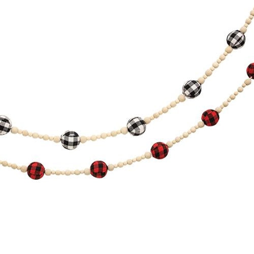 Buffalo Check Rag Ball & Wood Bead Garland 6ft 2 Asstd.