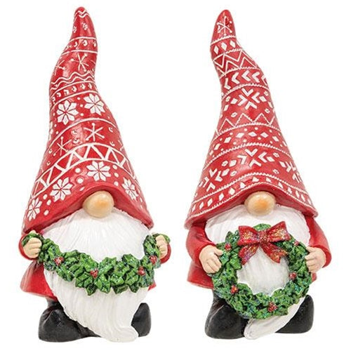 Carved Look Winter Greenery Resin Gnome 2 Asstd.