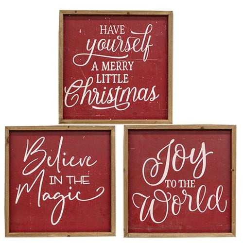 Red & White Engraved Christmas Words Square Frame 3 Asstd.