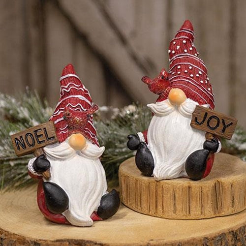Resin Noel/Joy Gnome w/ Cardinal Friend 2 Asstd.