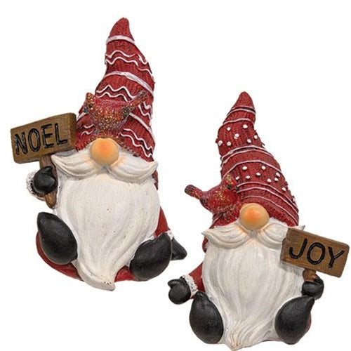 Resin Noel/Joy Gnome w/ Cardinal Friend 2 Asstd.