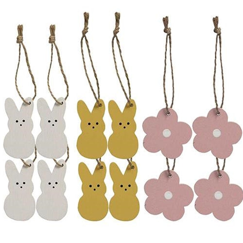 12/Set Bunny & Flower Mini Ornaments