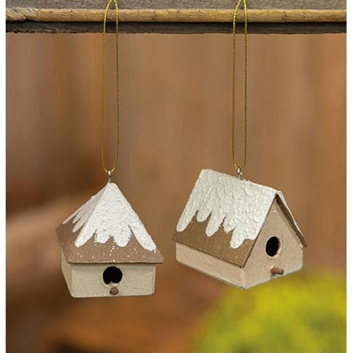 Papier Mache Snowy Birdhouse Ornament 2 Asstd.