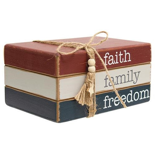 Faith Family Freedom Wooden Book Stack