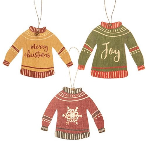3/Set Christmas Sweater Wooden Ornaments