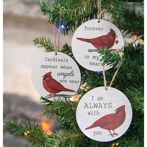 Cardinal Sentiment Round Ornament 3 Asstd.