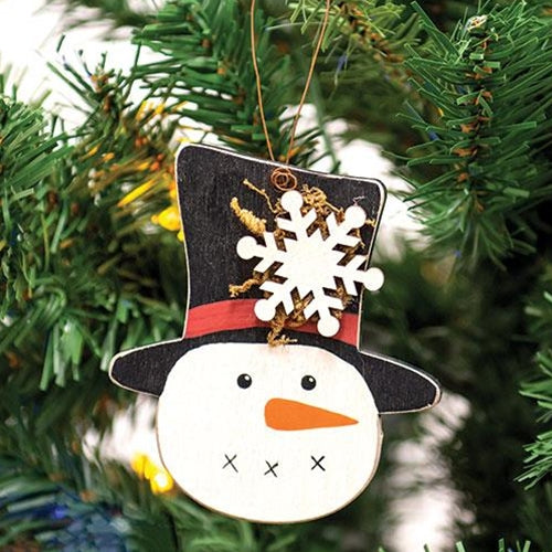 Snowflake Top Hat Wooden Snowman Ornament