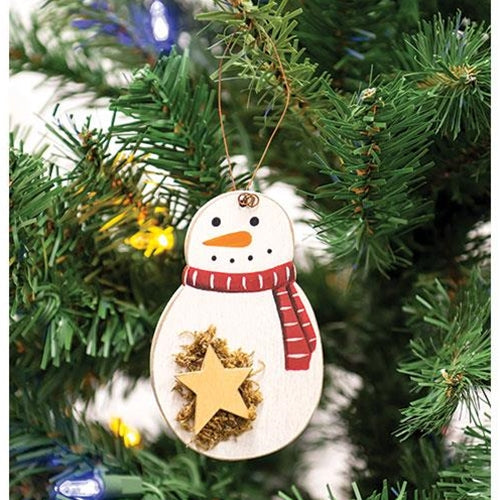 Roly Poly Wooden Snowman Ornament w/star