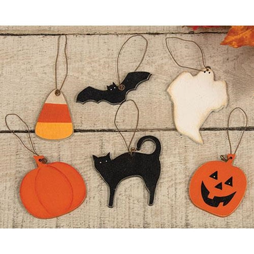 6/Set Mini Wood Halloween Ornaments