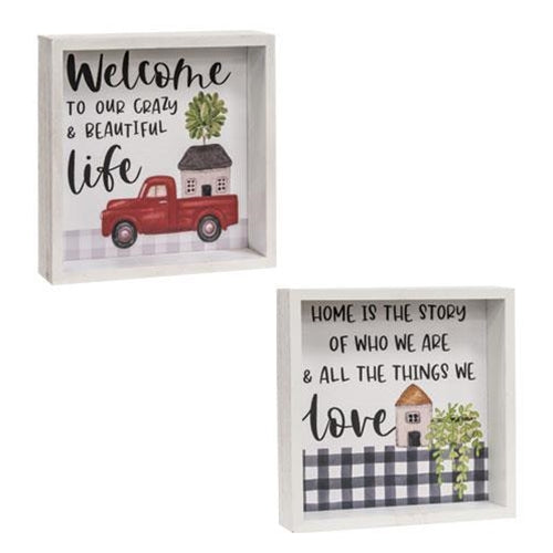 Welcome To Our Crazy & Beautiful Life Framed Box Signs 2 Asstd.