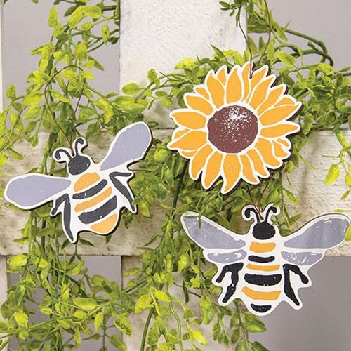3/Set Bees & Sunflower Wooden Ornaments