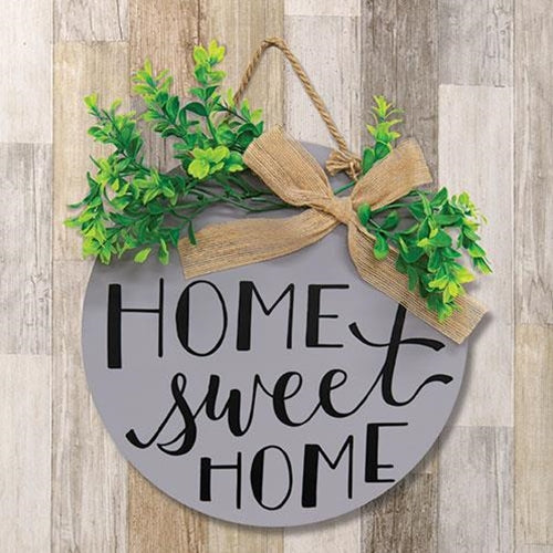 Home Sweet Home Round Sign w/Greenery