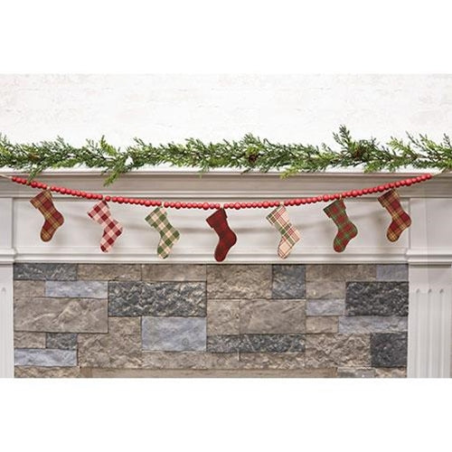 Wooden Plaid Stockings & Beads Garland