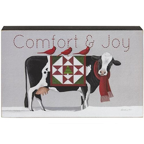 Comfort & Joy Patchwork Cow & Cardinals Box Sign