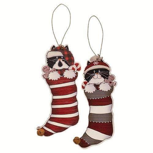 Kitty Jingle Bell Stocking Ornament 2 Asstd.