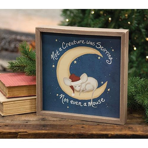 Not A Creature Was Stirring Mouse on the Moon Framed Sign
