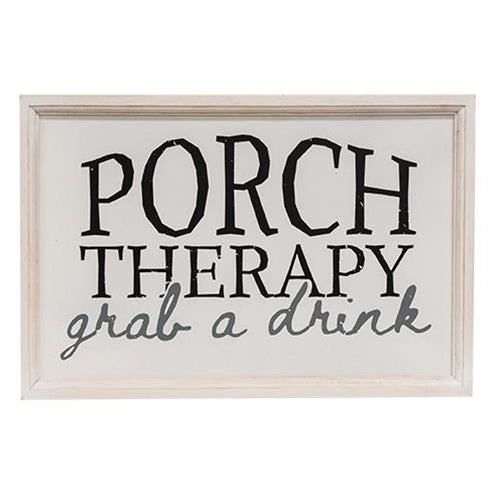 Porch Therapy White Framed Sign