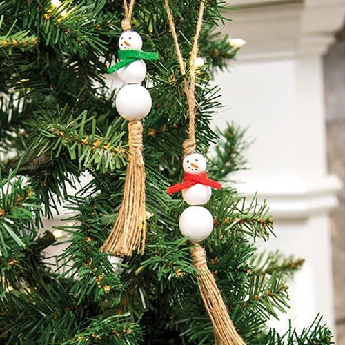 White Bead Snowman Ornament 2 Asstd.