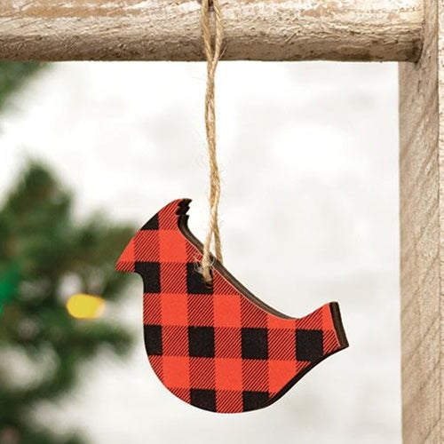 Red & Black Buffalo Check Cardinal Ornament