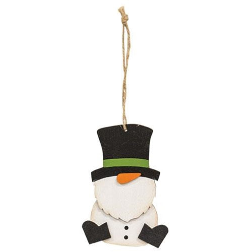 Wooden Snowman Gnome Ornament