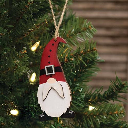 Wooden Santa Gnome Ornament