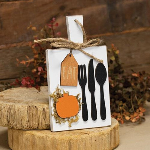 Silverware and Pumpkin Eat Cutting Board Sign Ornament