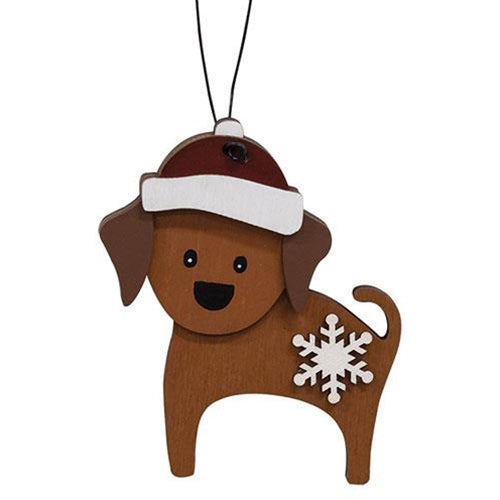 Snowflake Dog With Santa Hat Ornament