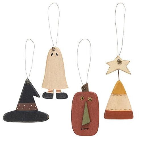 4/Set Primitive Wooden Halloween Ornaments