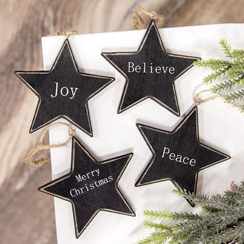 Black Star Christmas Words Ornament 4 Asstd.