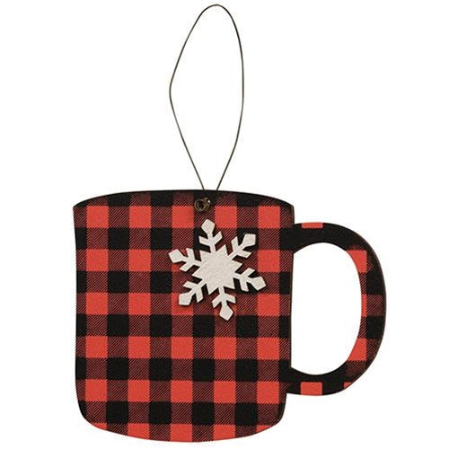 Red & Black Check Snowflake Cup Ornament